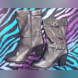 Faded Glory Black Leather Ankle Boots,Size 8 1/2